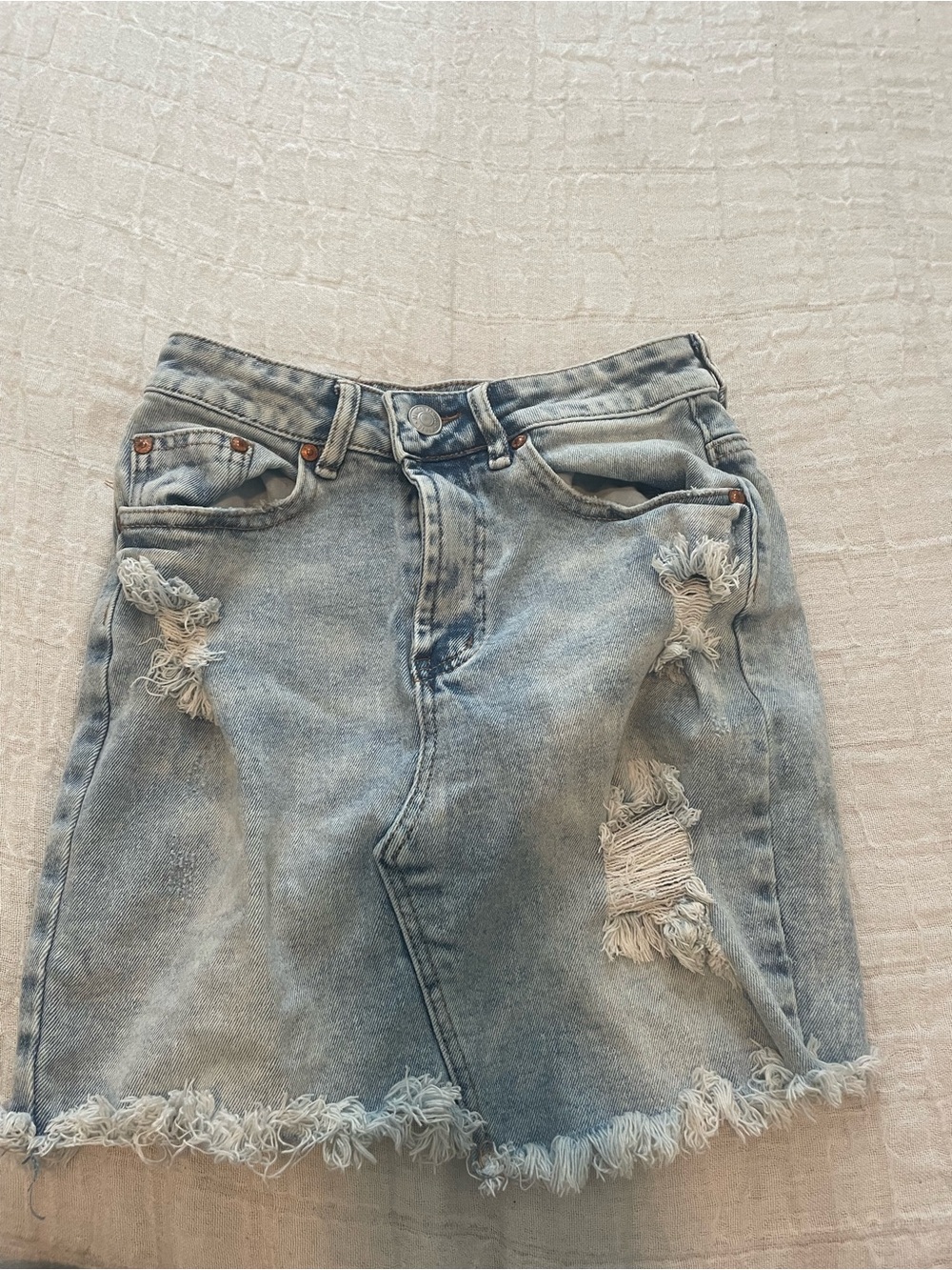 Almost Famous Light Blue Distressed Denim Midi Skirt